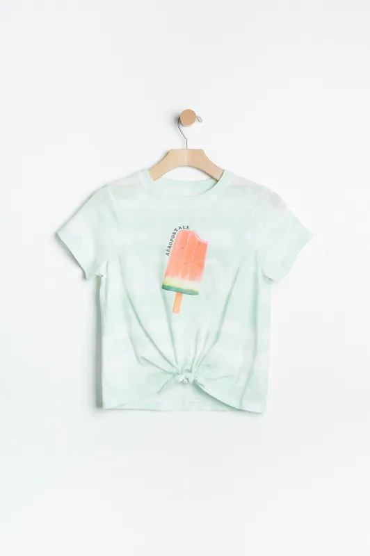 AERO Girls Super Soft Tie Dye Popsicle Graphic Tie-Front Tee sold by Bluenotes