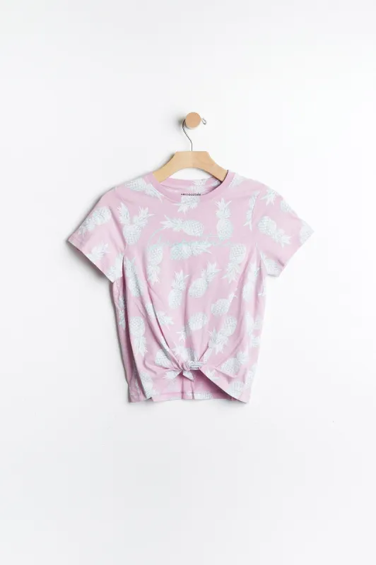 AERO Girls Super Soft Pineapple Graphic Tie-Front Tee sold by Bluenotes