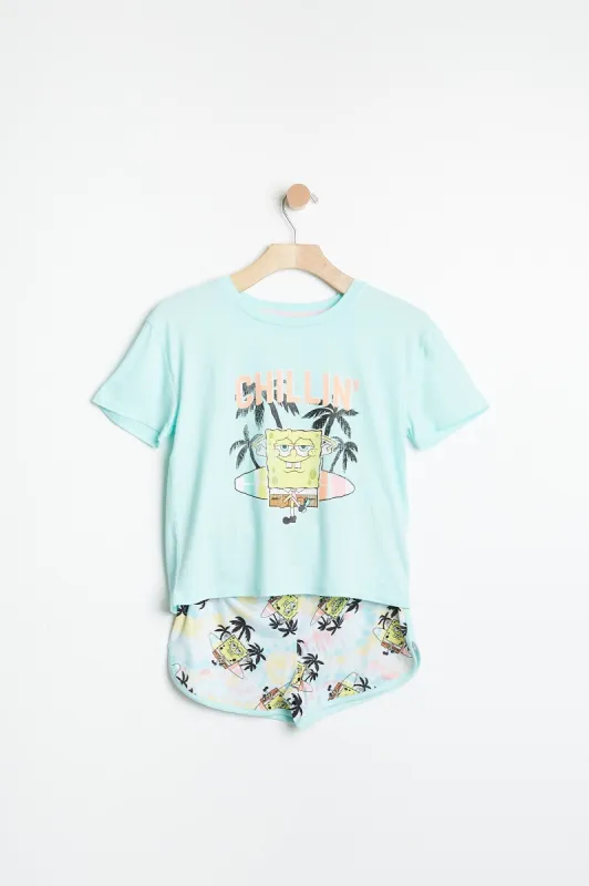 AERO Girls Super Soft SpongeBob Chillin' Graphic 2 Piece Pajama Set sold by Bluenotes