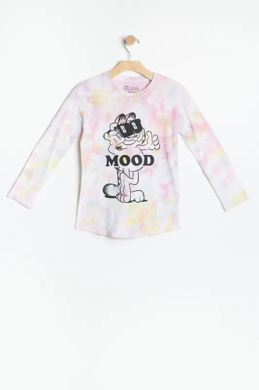 AERO Girls Tie Dye Garfield Mood Graphic Long Sleeve Tee sold by Bluenotes
