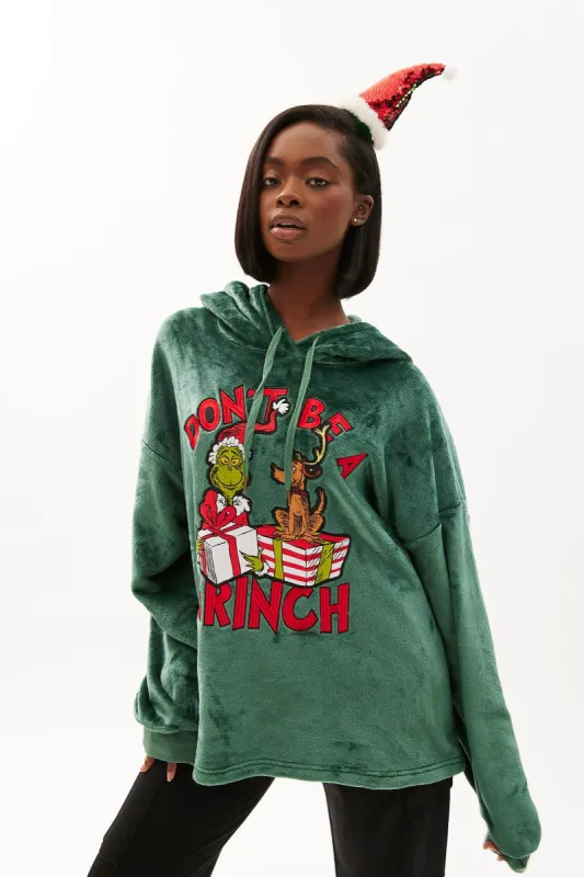 The Grinch Graphic Plush Pullover Hoodie sold by Bluenotes
