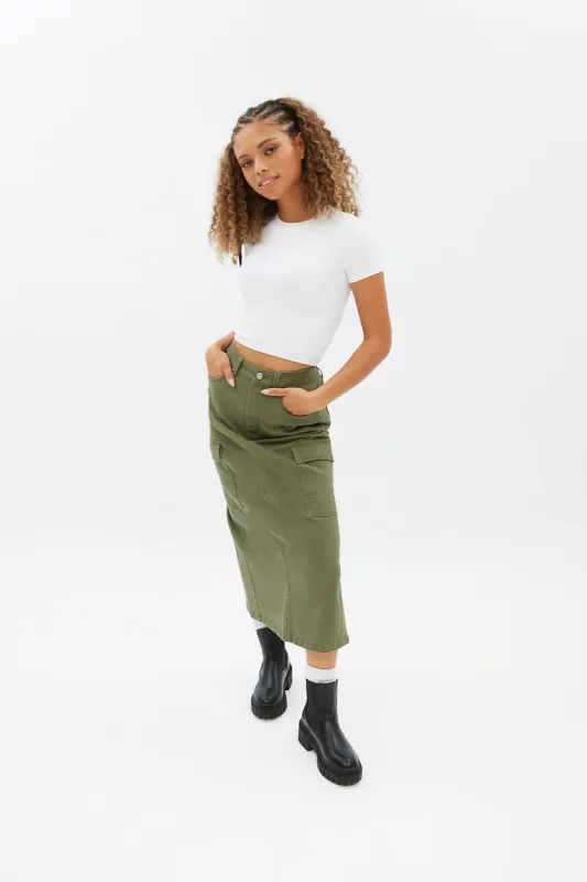 High Rise Twill Cargo Maxi Skirt sold by Bluenotes