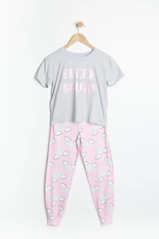 AERO Girls Super Soft Sleep Squad Graphic 2 Piece Pajama Set sold by Bluenotes