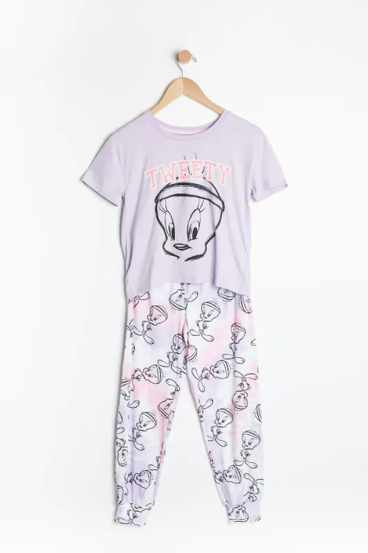 AERO Girls Super Soft Tie Dye Tweety Graphic 2 Piece Pajama Set sold by Bluenotes