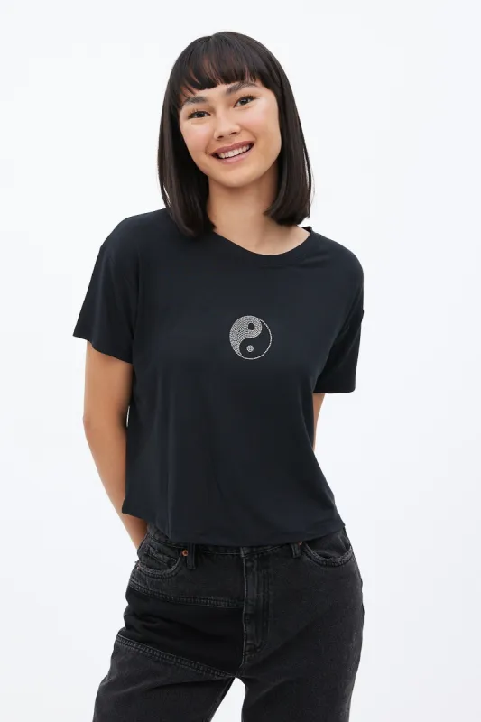 Super Soft Yin and Yang Graphic Boxy Cropped Tee sold by Bluenotes
