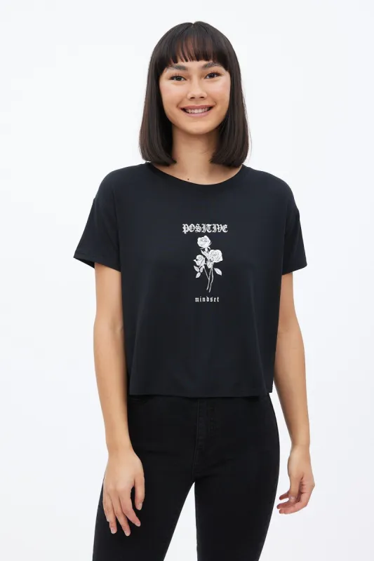Super Soft Positive Mindset Graphic Boxy Cropped Tee sold by Bluenotes