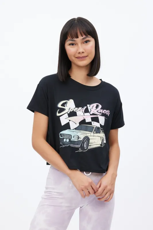 Super Soft Speed Racer Graphic Boxy Cropped Tee sold by Bluenotes
