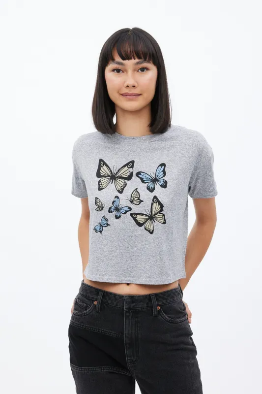 Super Soft Butterflies Graphic Boxy Cropped Tee sold by Bluenotes