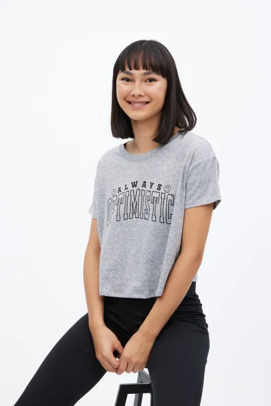 Super Soft Always Optimistic Graphic Boxy Cropped Tee sold by Bluenotes