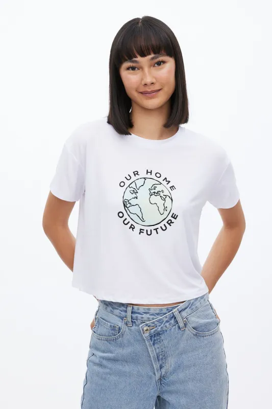 Super Soft Our Home Our Future World Graphic Boxy Cropped Tee sold by Bluenotes