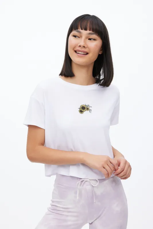Super Soft Sunflower Graphic Boxy Cropped Tee sold by Bluenotes