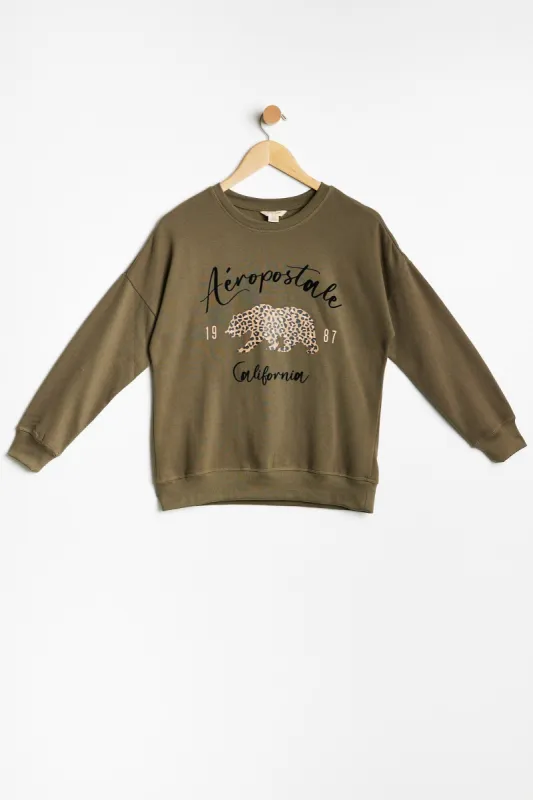 AERO Girls Aéropostale California 1987 Animal Print Graphic Crew Neck Oversize Sweatshirt sold by Bluenotes