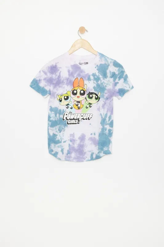 AERO Girls Tie Dye Powerpuffs Girls Graphic Curved Hem Tee made by Bluenotes