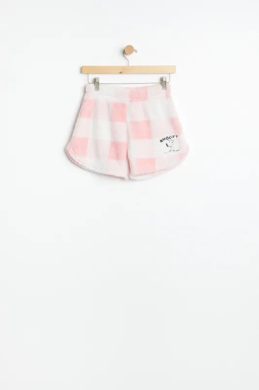 AERO Girls Snoopy Plaid Sherpa Embroidered Pajama Short sold by Bluenotes
