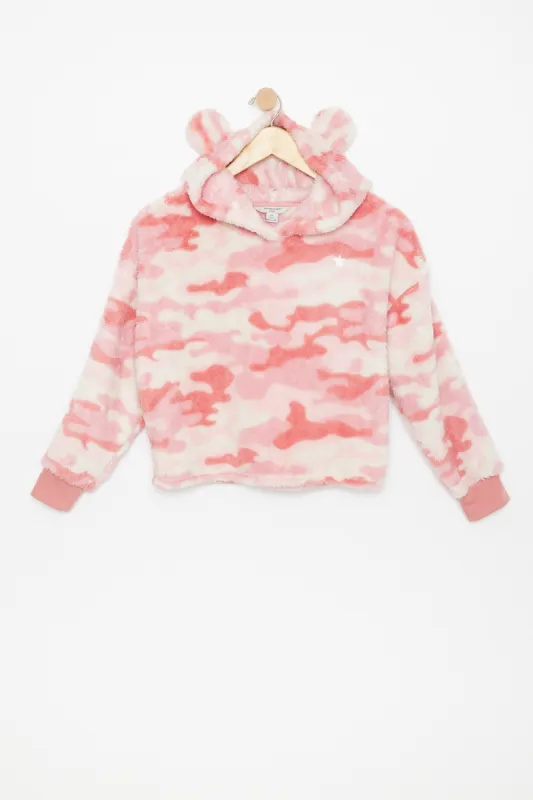 AERO Girls Camouflage Sherpa Bear Ears Aéropostale Embroidered Pullover Pajama Hoodie sold by Bluenotes