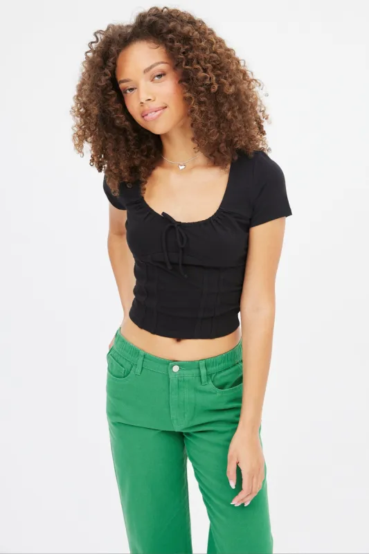 Short Sleeve Corset Tie-Up Tee sold by Bluenotes