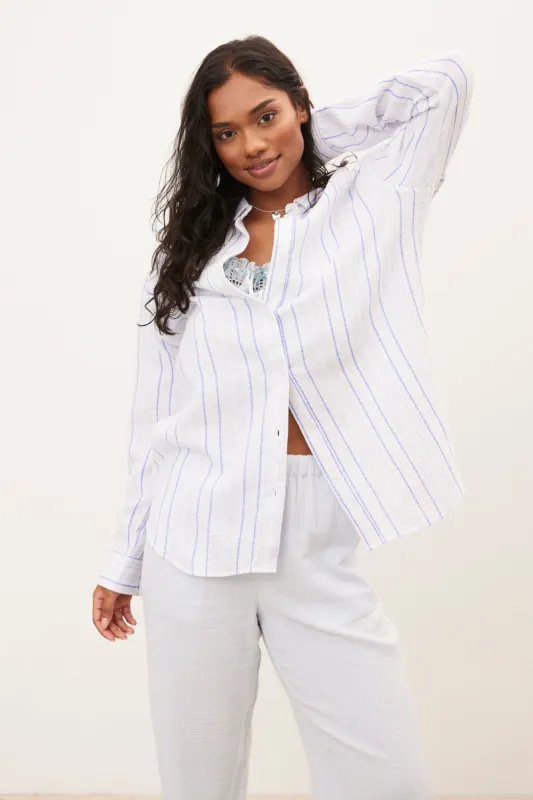 Striped Long Sleeve Button-Up Relaxed Shirt sold by Bluenotes
