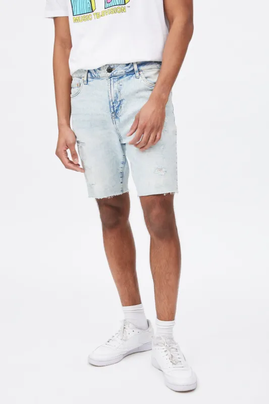 AERO Destroyed Slim Cut-Off Denim Short sold by Bluenotes