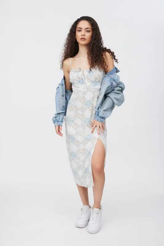 AERO Ruched Front Slit Midi Dress sold by Bluenotes