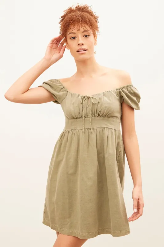 Linen Blend Short Puff Sleeve Mini Dress sold by Bluenotes