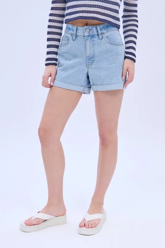 AERO High Rise Mom Denim Short sold by Bluenotes