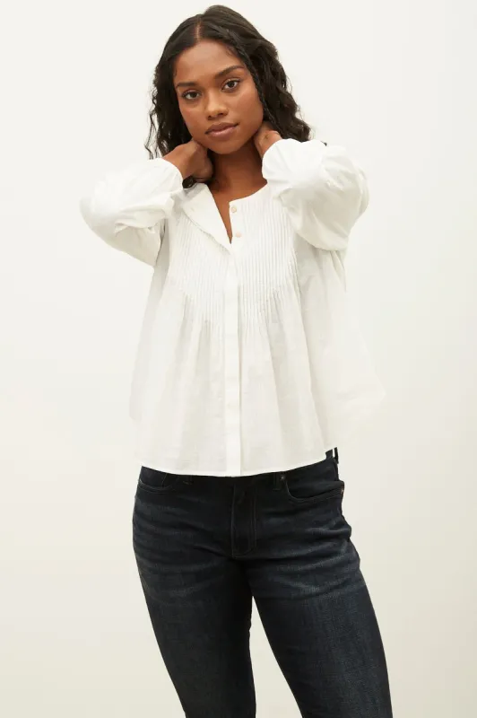 Long Sleeve Button-Up Pintuck Top sold by Bluenotes