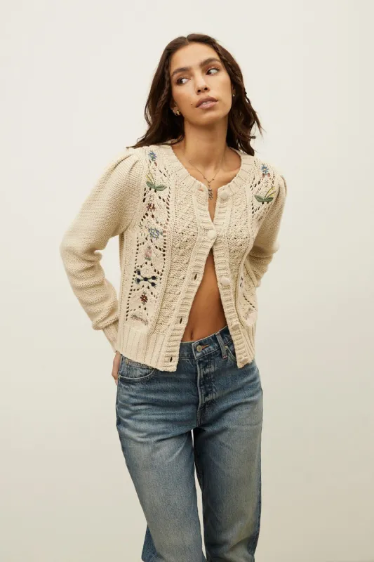 Embroidered Button-Up Cardigan sold by Bluenotes