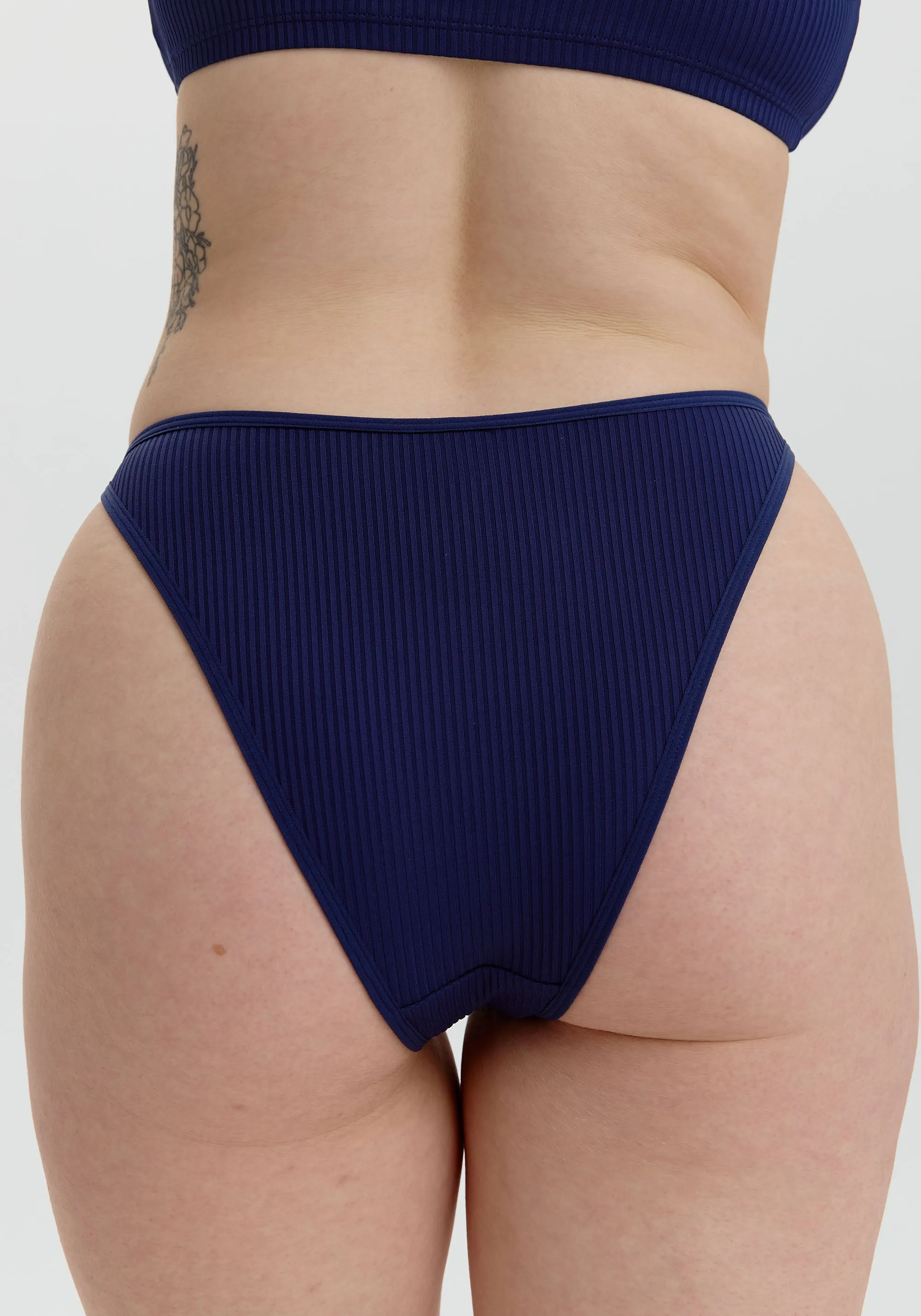 the rib high leg bikini sold by Blush