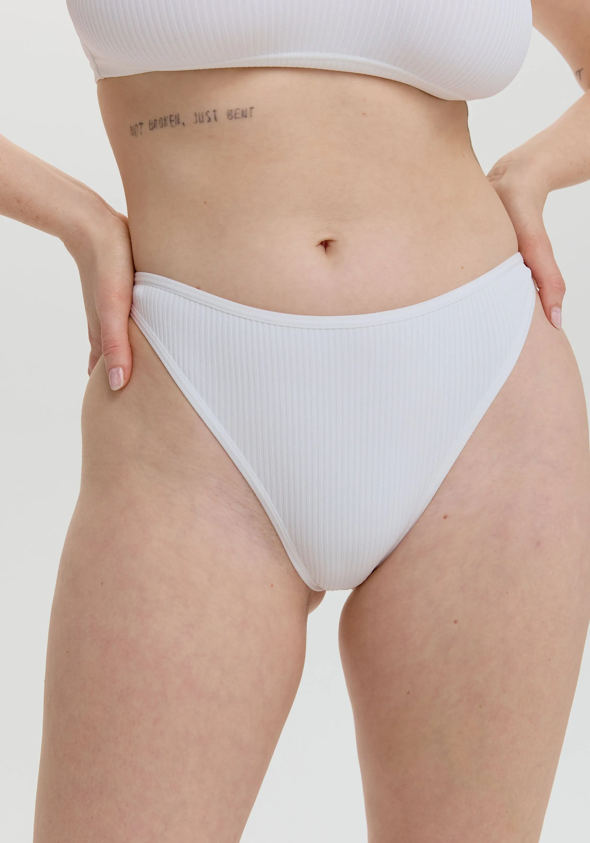 the rib high leg bikini sold by Blush