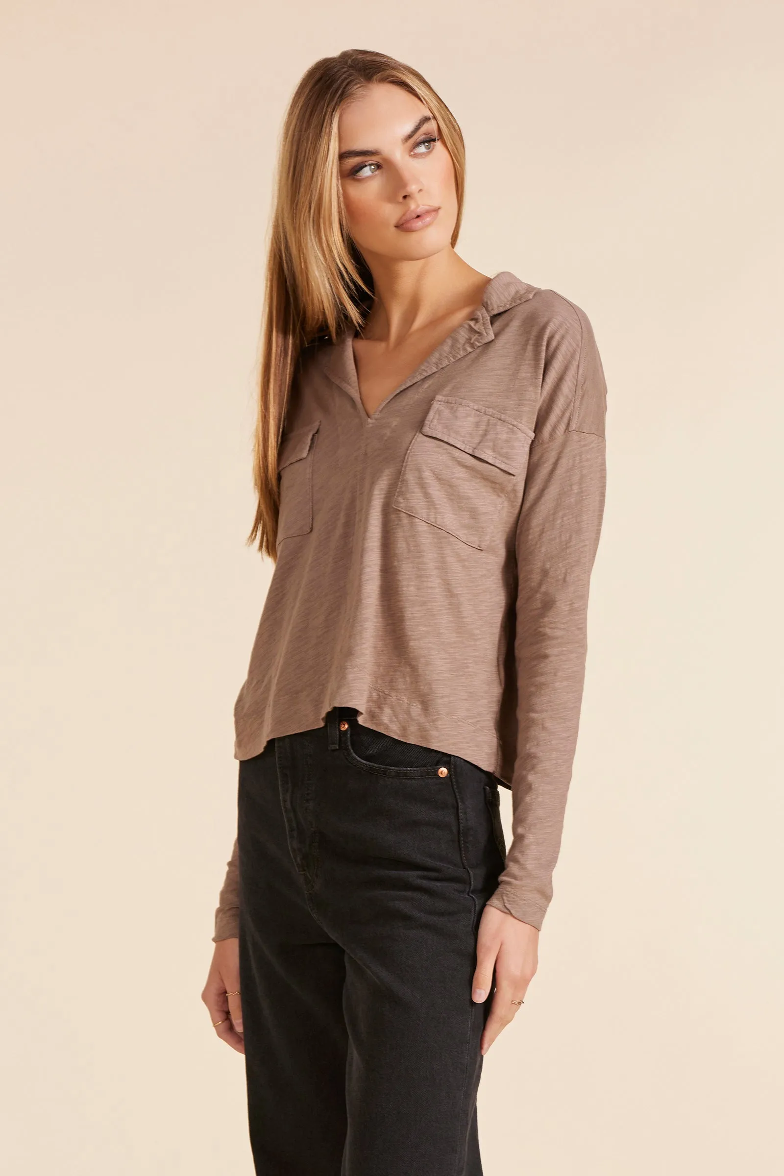 COLLARED LONG SLEEVE TEE sold by bobi product image thumbnail 2