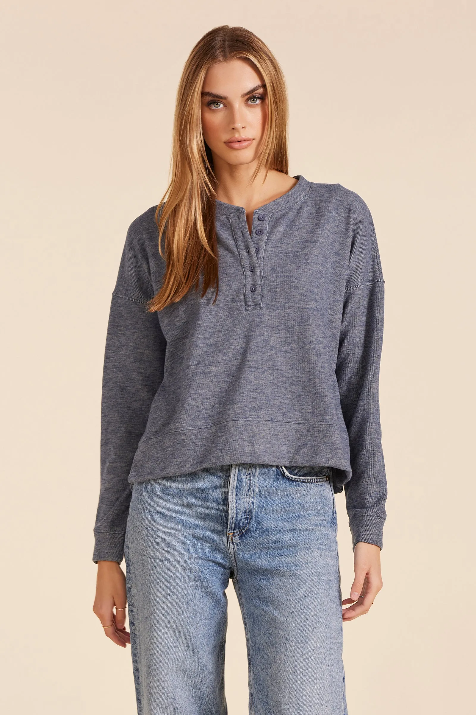 BOXY HENLEY SWEATSHIRT sold by bobi