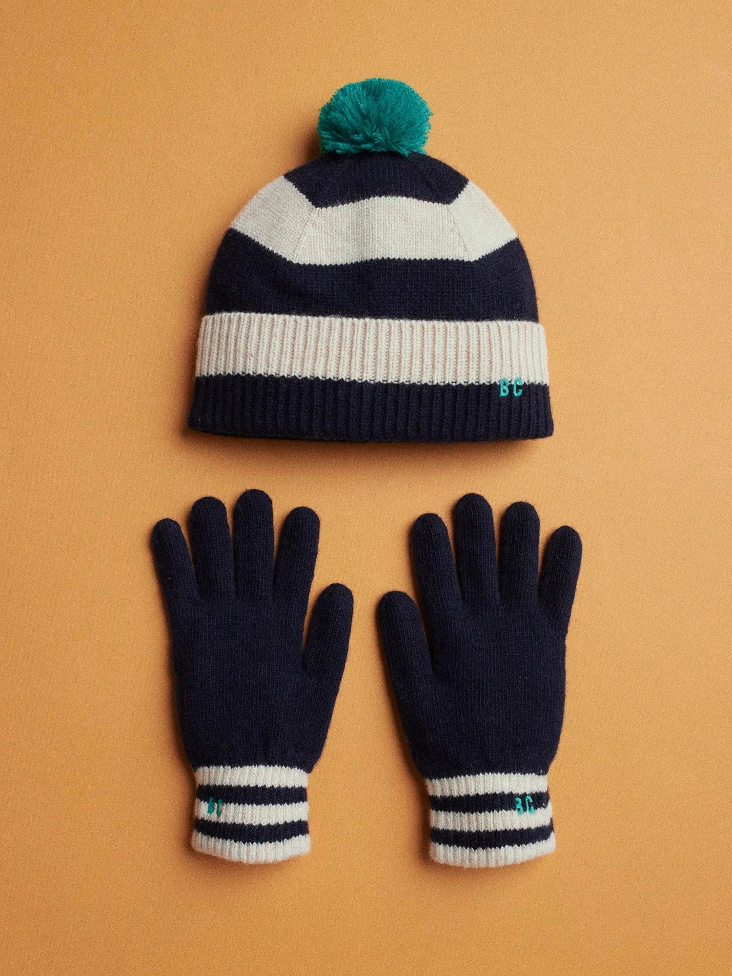 Mr Pencil knitted beanie & gloves set sold by Bobo Choses