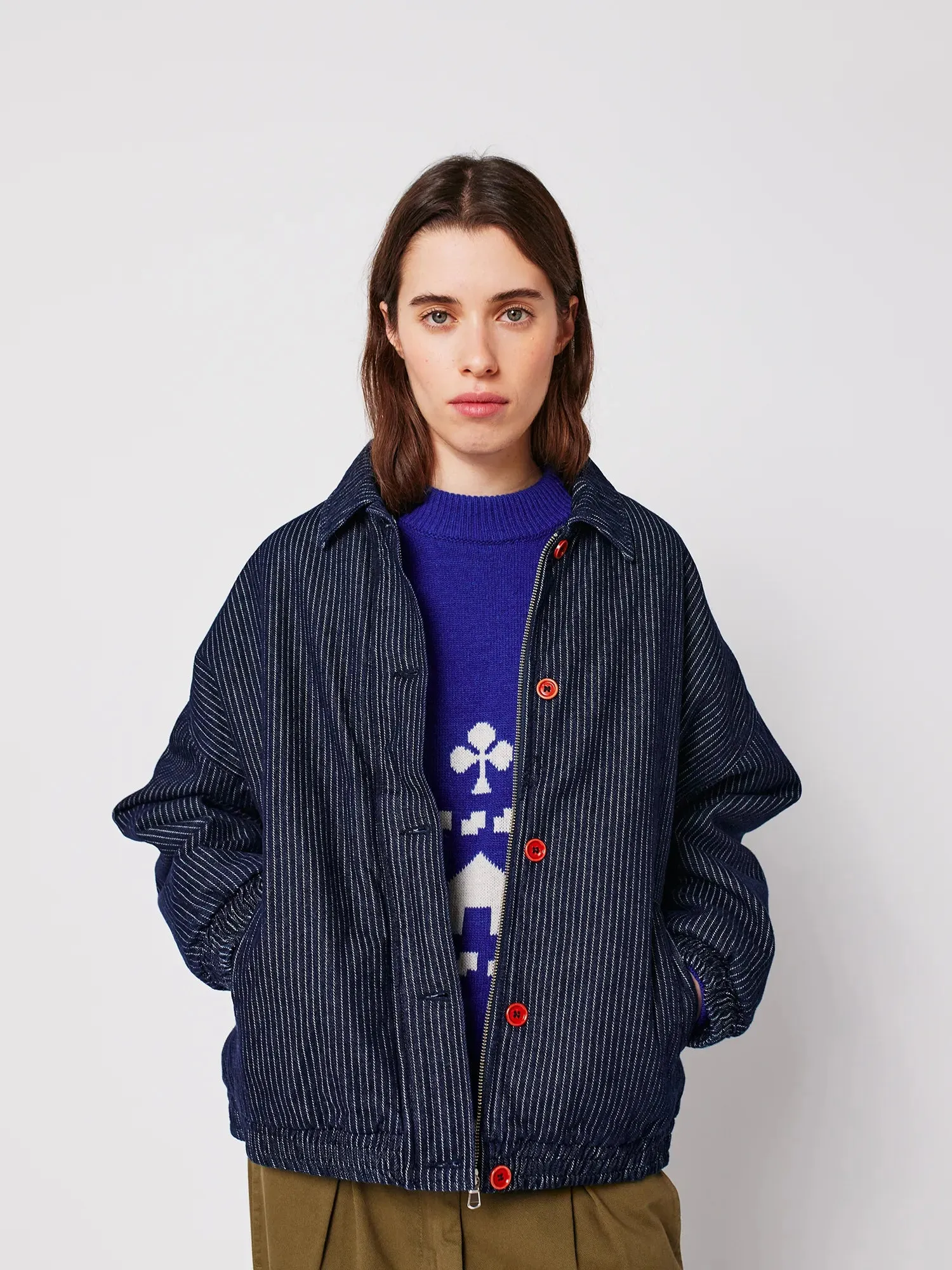 Denim stripe bomber jacket sold by Bobo Choses product image thumbnail 5