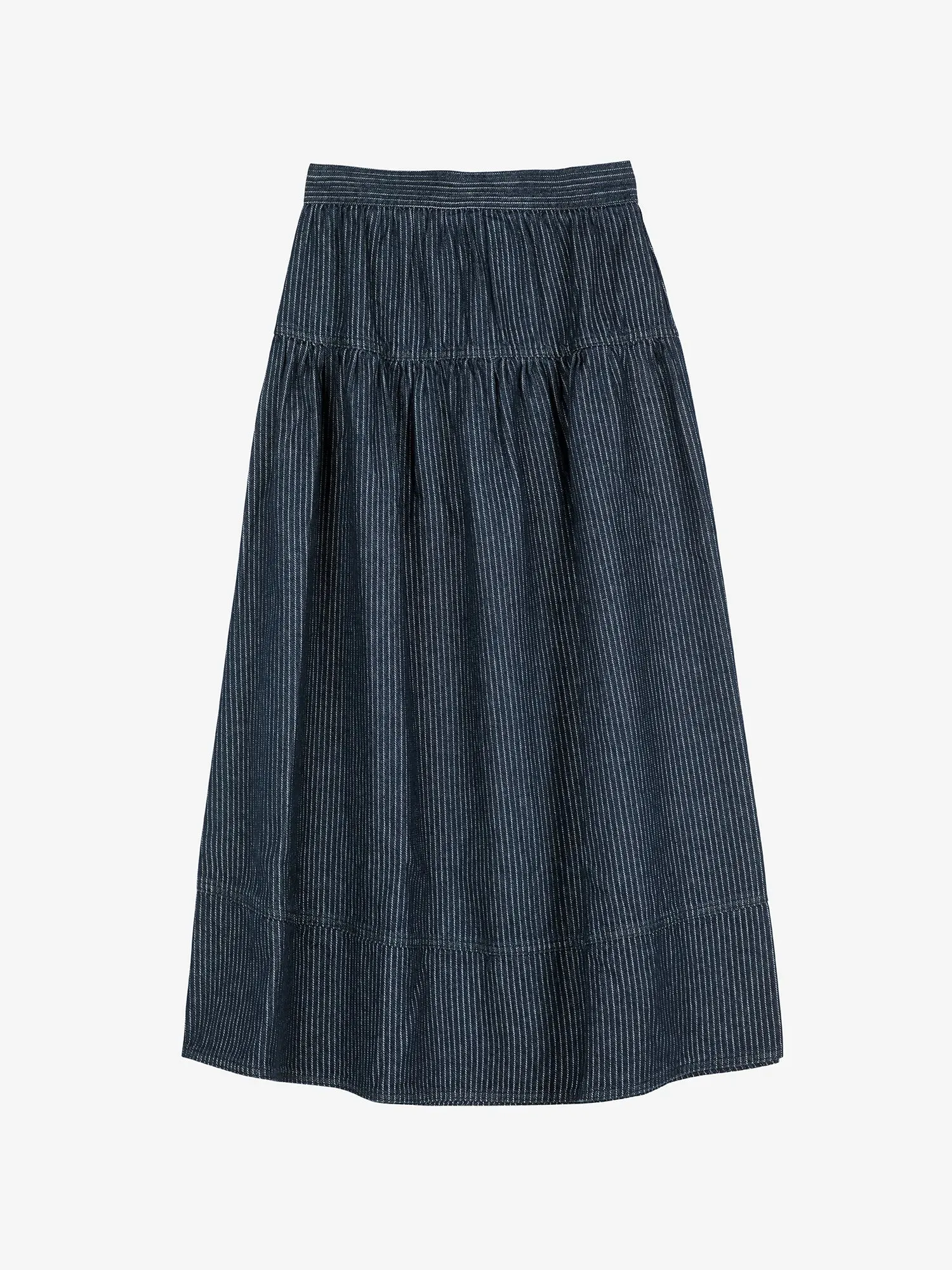 Denim A-line stripe skirt sold by Bobo Choses