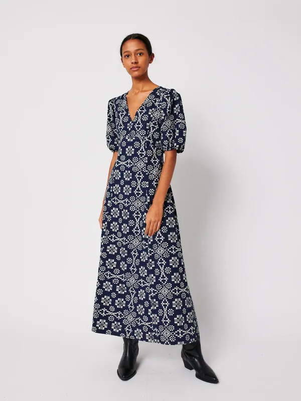 Kaleidoscope pattern evase v-neck dress made by Bobo Choses