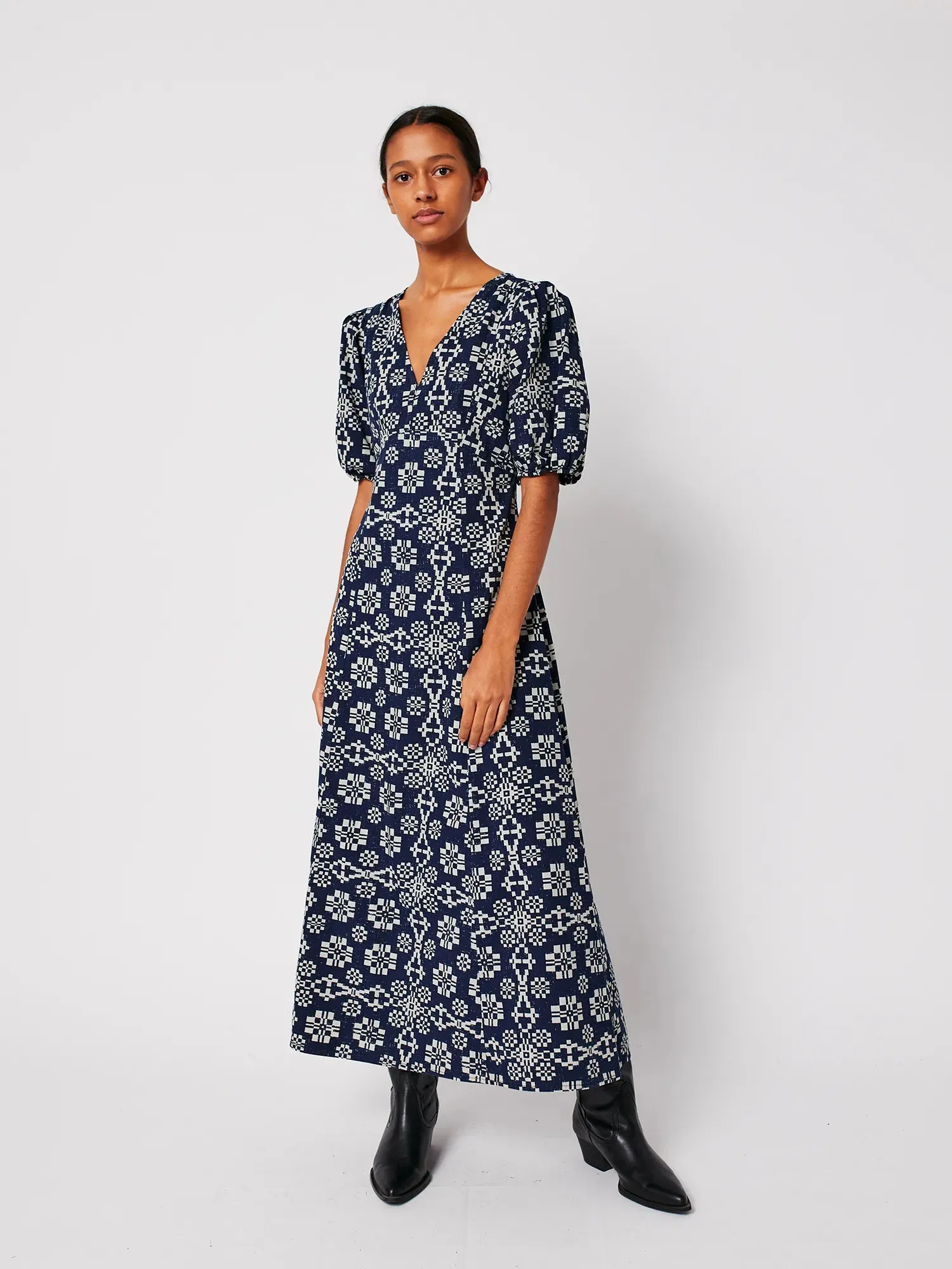 Kaleidoscope pattern evase v-neck dress sold by Bobo Choses