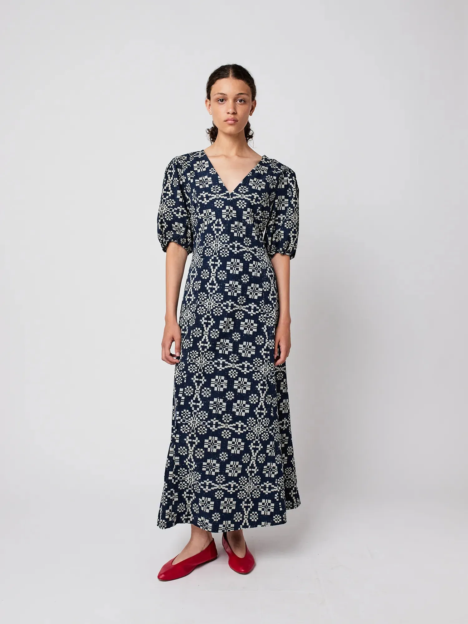 Kaleidoscope pattern evase v-neck dress sold by Bobo Choses product image thumbnail 5