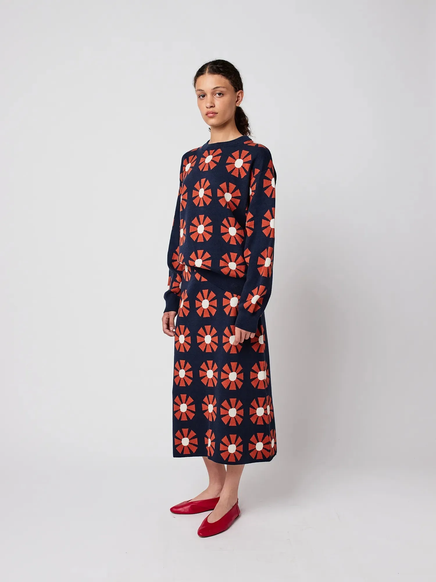 Flower jacquard midi knitted skirt sold by Bobo Choses product image thumbnail 4