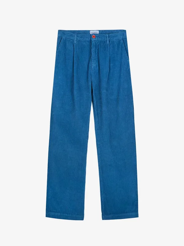 Blue pleated corduroy pants made by Bobo Choses