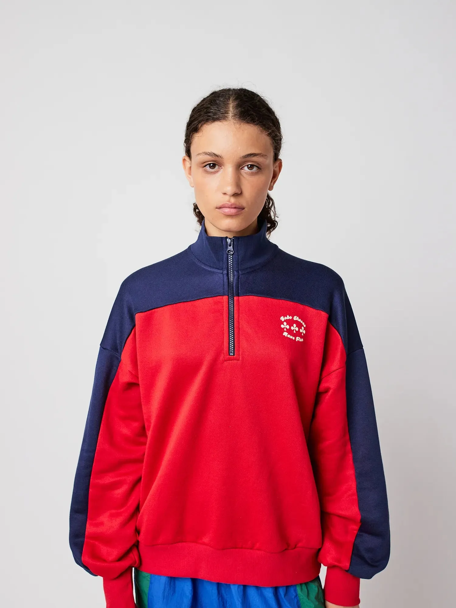 Half zip color block sweatshirt sold by Bobo Choses