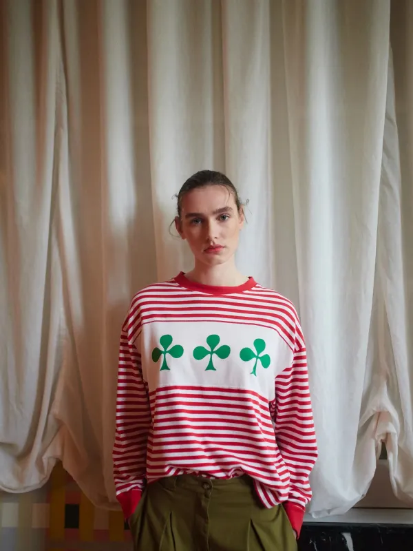 Shamrock knitted striped relaxed T-shirt made by Bobo Choses