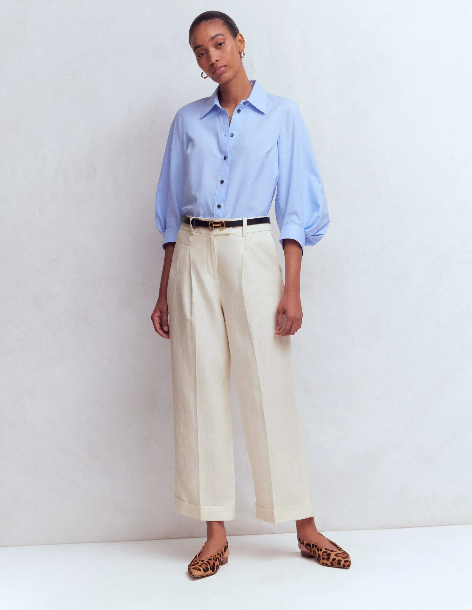 Chiswick Crop Linen Pants-Ivory sold by Boden
