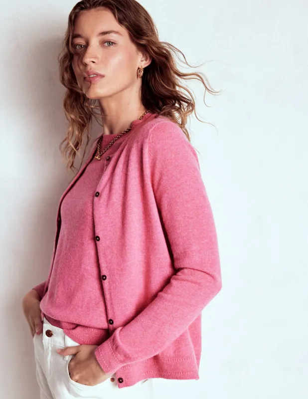 Eva Cashmere Crew Cardigan-Rose Pink Melange sold by Boden