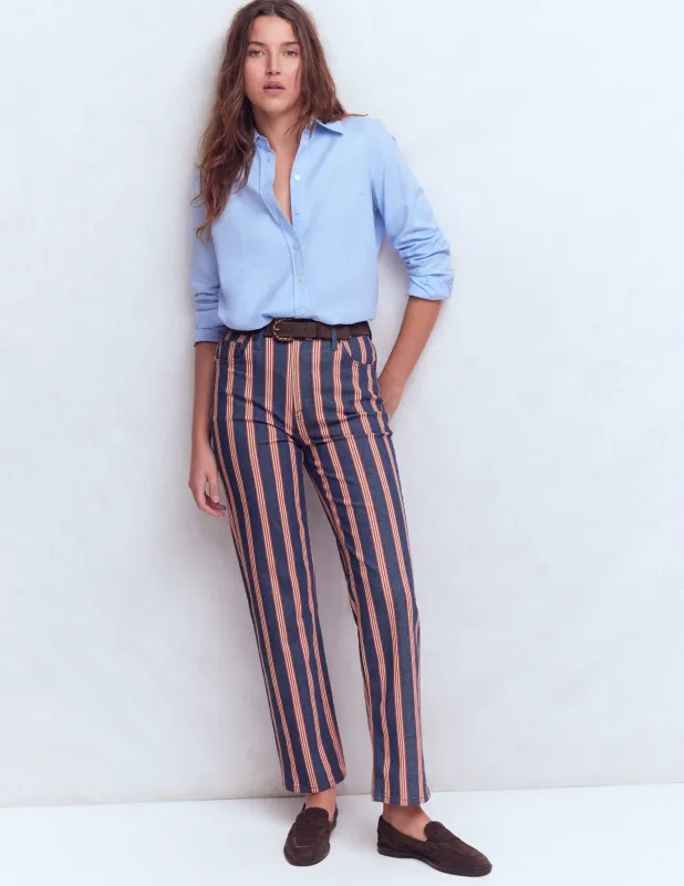 Jeans mit hohem Bund und geradem Bein-Marineblau & Rot Streifen sold by Boden