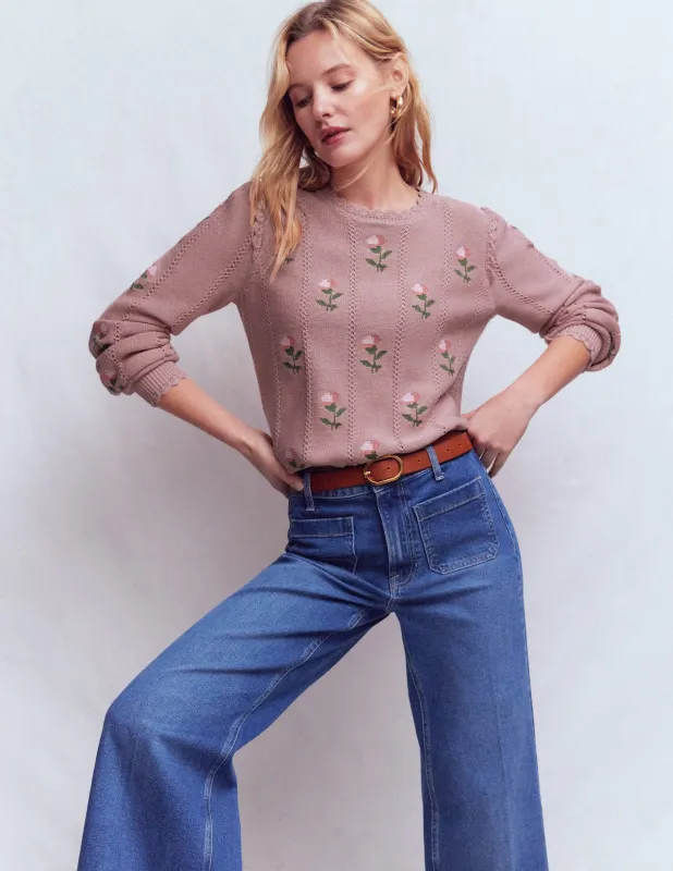 Valeria Pullover mit Häkelbesatz-Rosarot, Stickerei sold by Boden