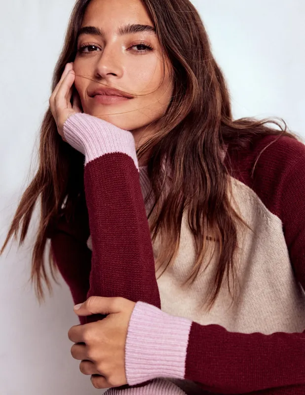Marion Hochgeschlossener Merino-Pullover-Leinen, Pinotage Blockfarben made by Boden