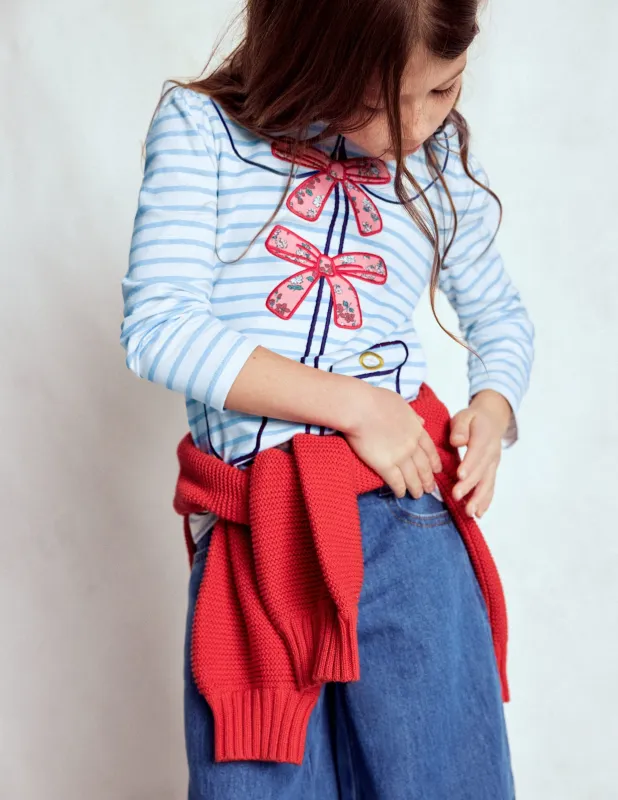 Langarmshirt mit Puffärmeln und Applikation-Sanftes Naturweiß/Gletscherblau made by Boden