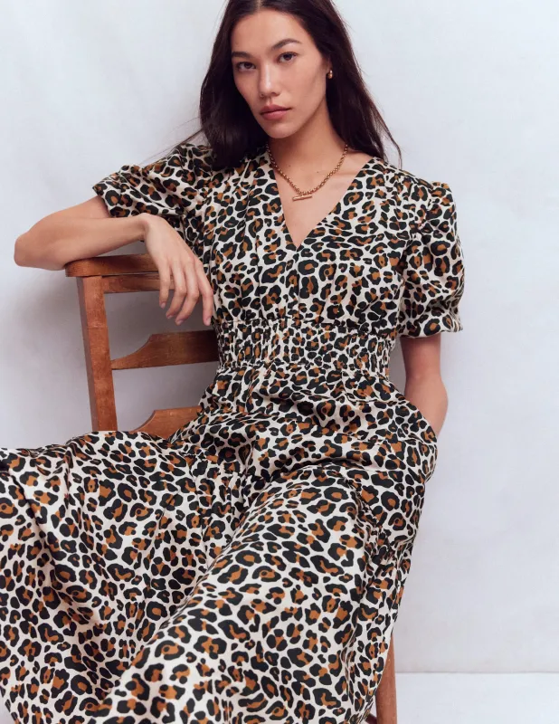 Irene Kleid mit Puffärmeln-Mandelmilch, Gepard-Pop made by Boden