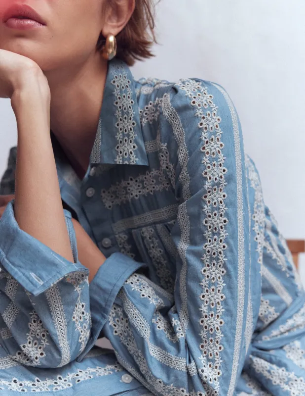 Ellie Maxi-Hemdblusenkleid aus Baumwolle-Lochstickerei Denim sold by Boden