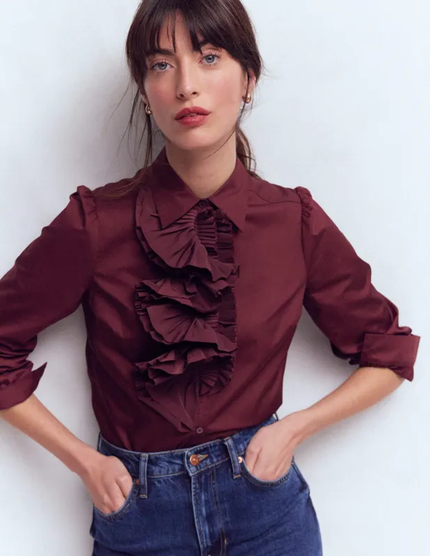 Cara Rüschenhemd-Bordeaux made by Boden